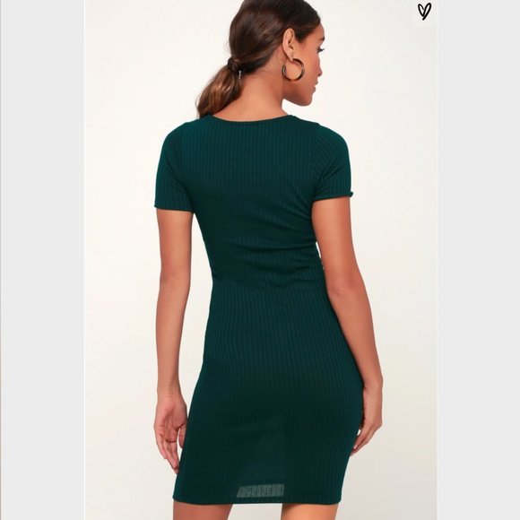 Green Ribbed Button-Front Bodycon Midi Dress - Picture 2 of 7